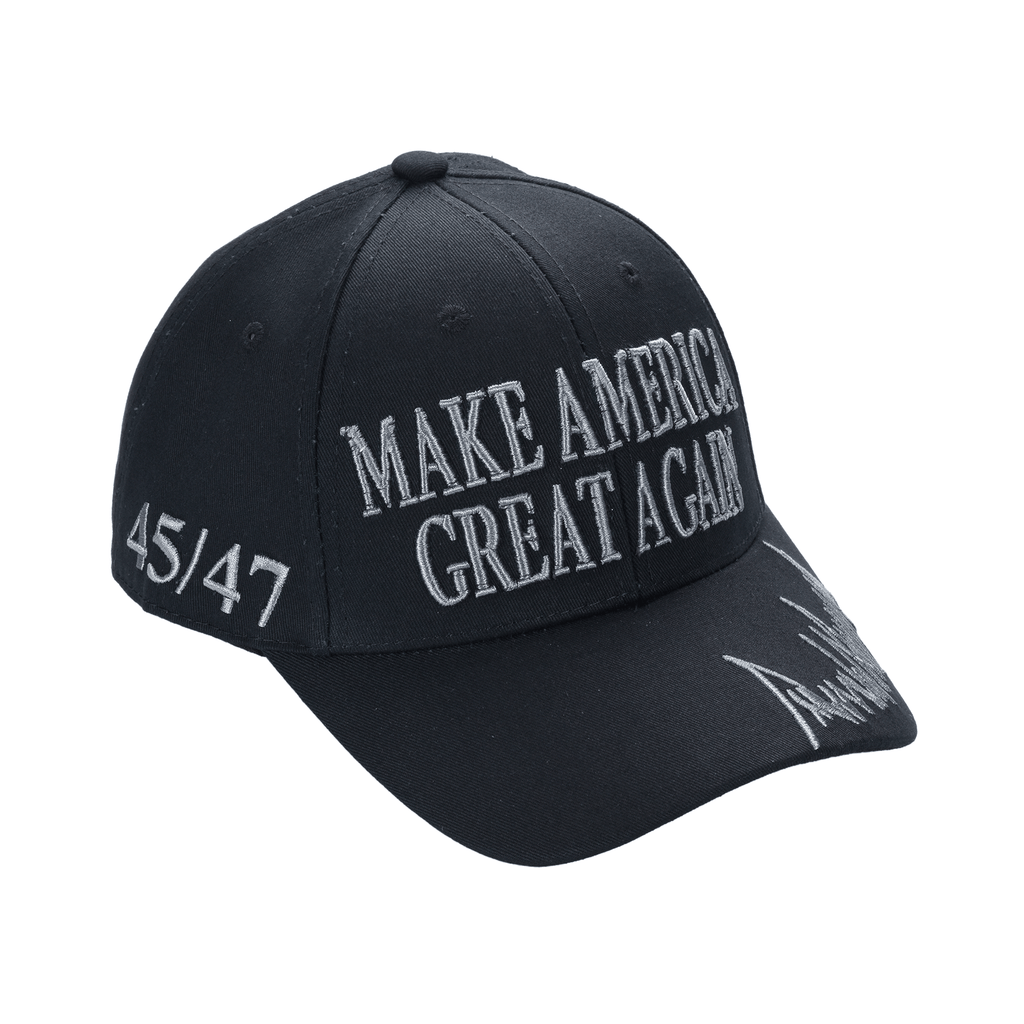 Black MAGA Trump Cap – Classic All-Black Hat with Silver/Gray Embroidery, Adjustable Dad Hat