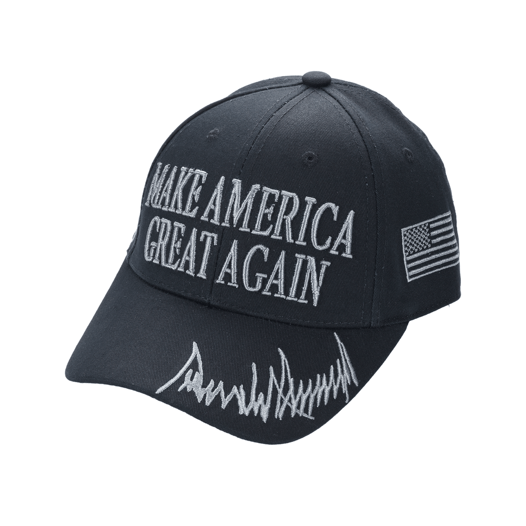 Black MAGA Trump Cap – Classic All-Black Hat with Silver/Gray Embroidery, Adjustable Dad Hat