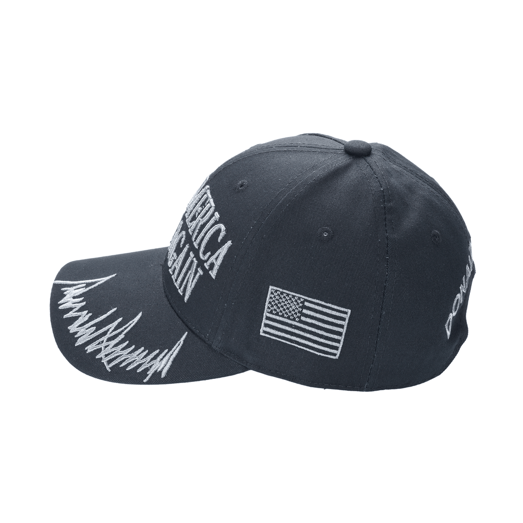 Black MAGA Trump Cap – Classic All-Black Hat with Silver/Gray Embroidery, Adjustable Dad Hat