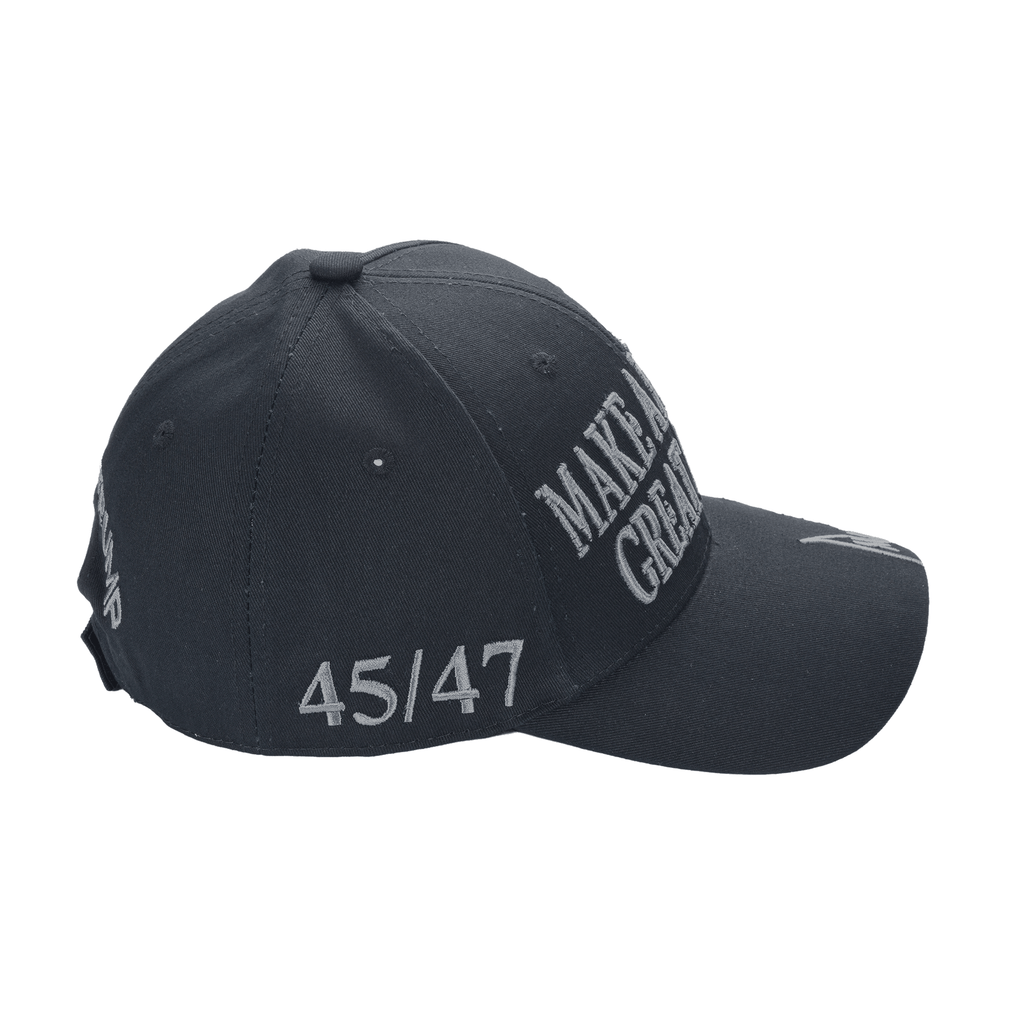 Black MAGA Trump Cap – Classic All-Black Hat with Silver/Gray Embroidery, Adjustable Dad Hat