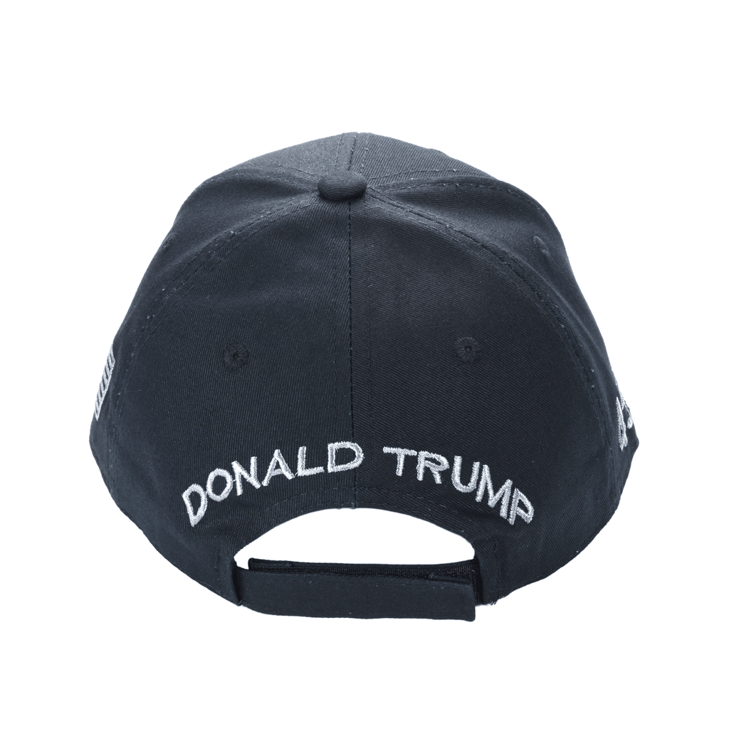 Black MAGA Trump Cap – Classic All-Black Hat with Silver/Gray Embroidery, Adjustable Dad Hat